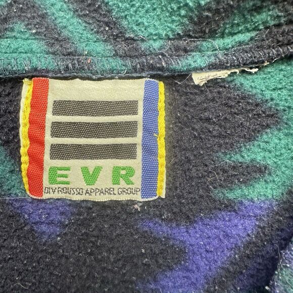 Vintage EVR Sweater Womens Large L Green Blue Fleece Geometric Southwestern - Picture 7 of 12